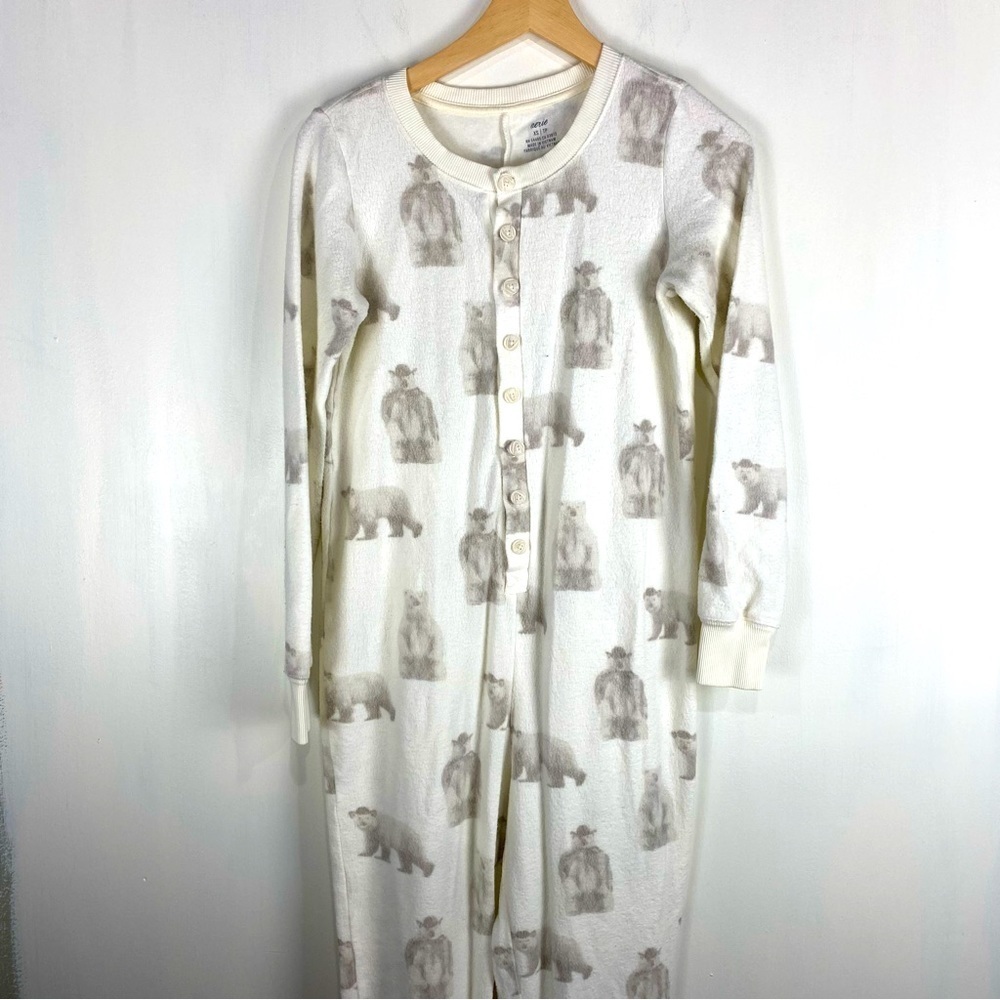 Aerie Novelty Polar‎ Bear Printed One Piece Footsies Onesie Pajamas Cozy Size XS